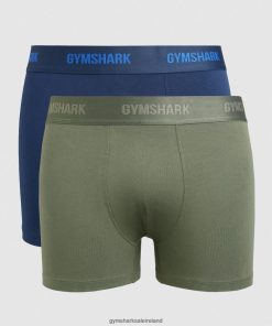 Gymshark Sale J6J4BH1047 Gymshark Men Boxers 2pk Core Olive/Navy