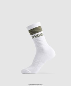 Gymshark Sale J6J4BH1092 Gymshark Unisex Premium Crew Socks 1pk White/Dusty Olive