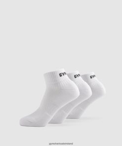 Gymshark Sale J6J4BH1104 Gymshark Unisex GS Jacquared Quarter Socks 3pk White