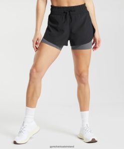 Gymshark Sale J6J4BH40 Gymshark Women Running 2 In 1 Shorts Black/Silhouette Grey