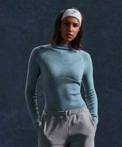 Gymshark Sale J6J4BH446 Gymshark Women Pause Knitwear Long Sleeve Top Charred Blue/Tame Blue