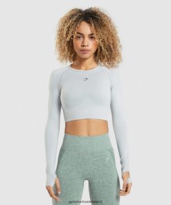 Gymshark Sale J6J4BH479 Gymshark Women Flex Sports Long Sleeve Crop Top Light Grey Marl
