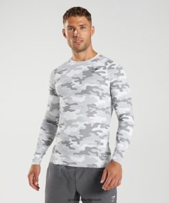Gymshark Sale J6J4BH624 Gymshark Men Element Baselayer Long Sleeve Top Light Grey Print