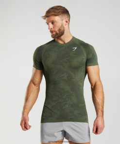 Gymshark Sale J6J4BH645 Gymshark Men Geo Seamless T-Shirt Core Olive/Black