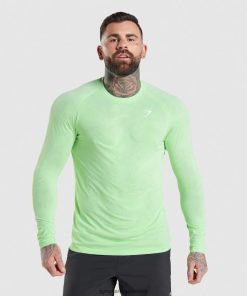 Gymshark Sale J6J4BH663 Gymshark Men Geo Seamless Long Sleeve T-Shirt Bali Green/White