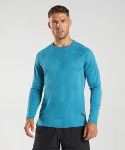 Gymshark Sale J6J4BH672 Gymshark Men Apex Long Sleeve T-Shirt Atlantic Blue/Shark Blue