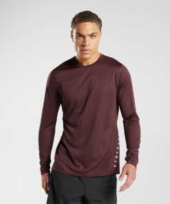 Gymshark Sale J6J4BH681 Gymshark Men Sport Long Sleeve T-Shirt Baked Maroon/Black Marl