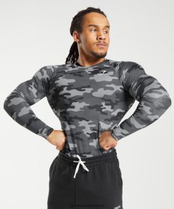 Gymshark Sale J6J4BH690 Gymshark Men Element Baselayer Long Sleeve Top Grey Print