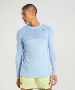 Gymshark Sale J6J4BH750 Gymshark Men Apex Seamless Long Sleeve T-Shirt Linen Blue/Court Blue