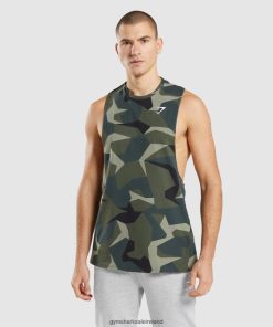 Gymshark Sale J6J4BH930 Gymshark Men Critical Drop Arm Tank Green Print